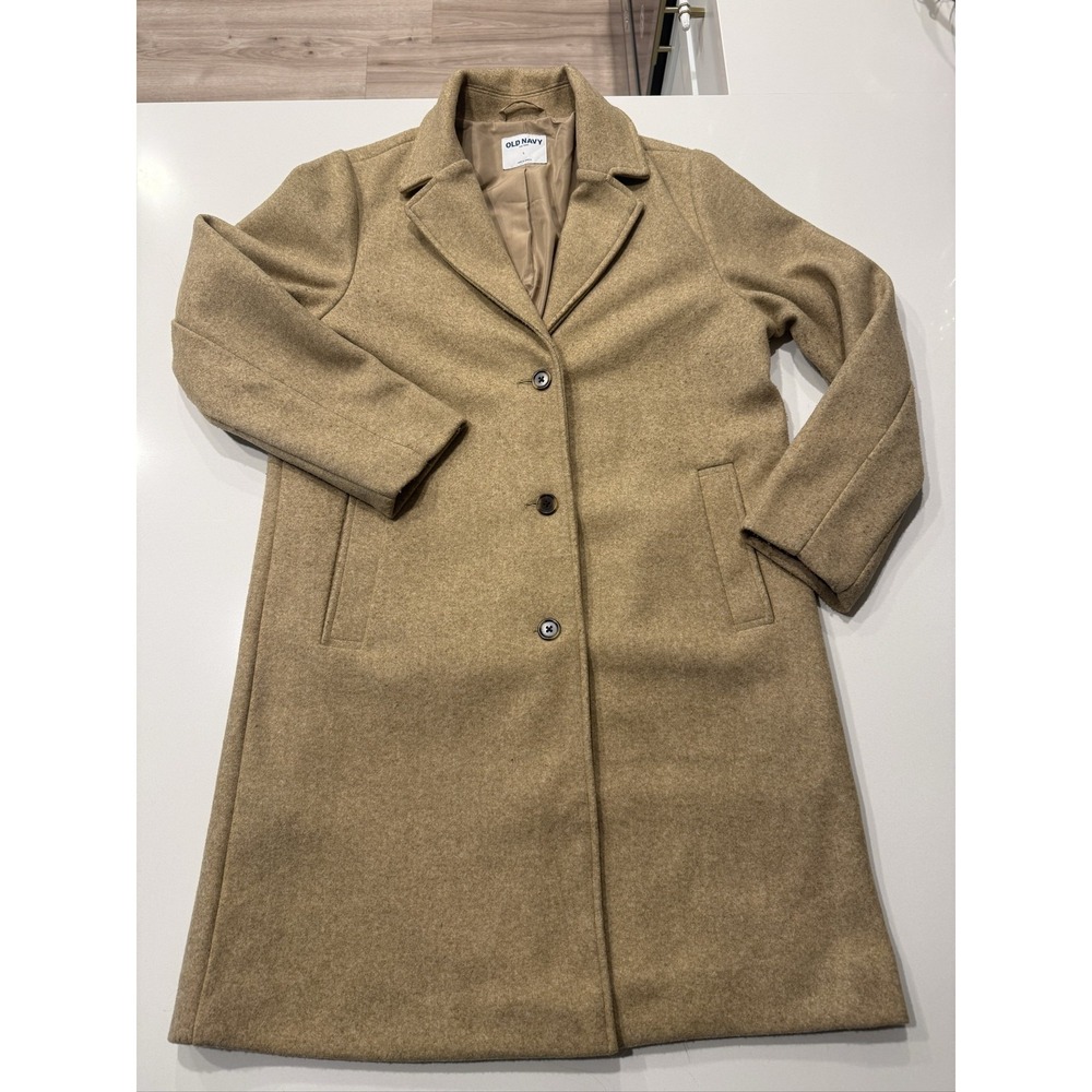 Old Navy Women's Car Coat L Beige Button Front Mid-Length Lined Fall Winter